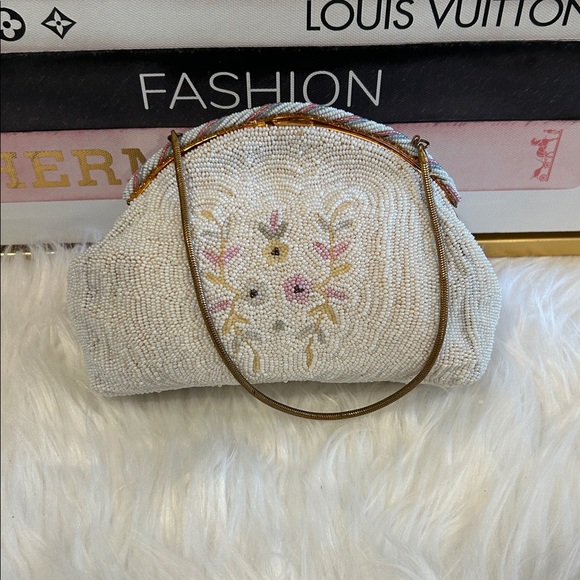 Vintage Domar Beaded Floral Evening Clutch Gold Handle - Picture 5 of 9